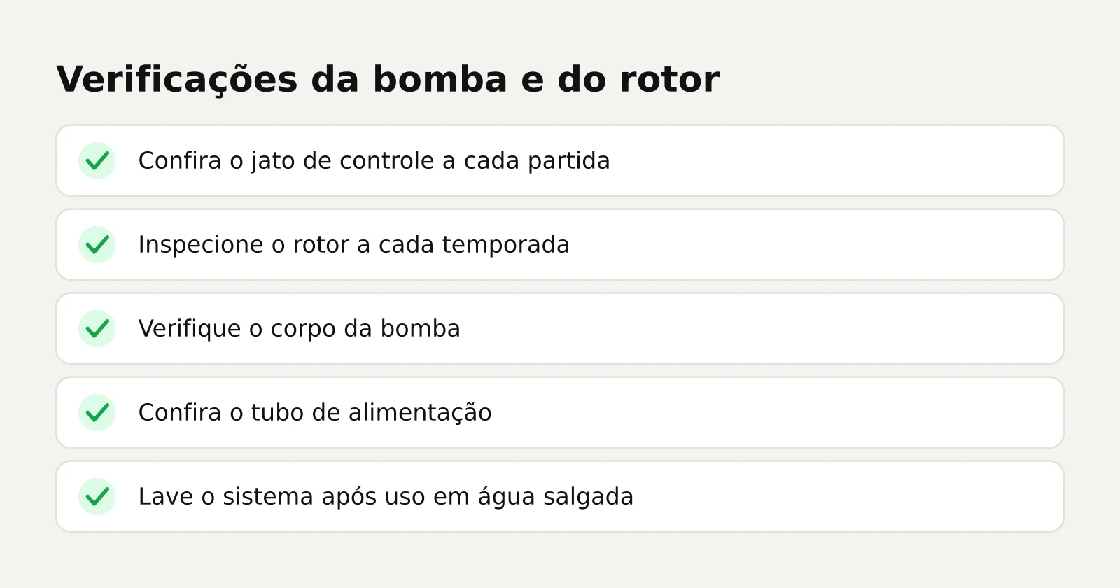 Lista de verificação do rotor e da bomba d'água no sistema de refrigeração do motor náutico